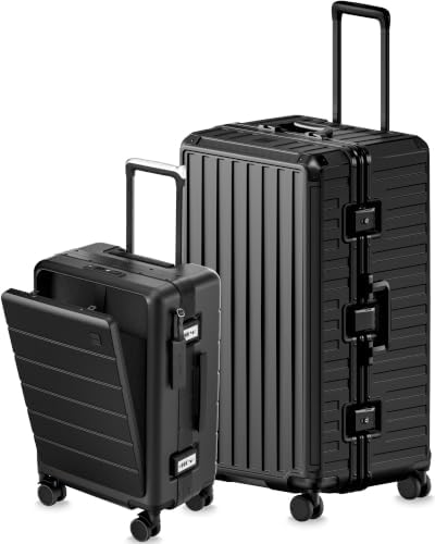 LUGGEX Front Opening Zipperless Carry On Suitcase, Black, 21" | Carry On Luggage, Front Opening, Airline Approved, TSA Lock, 8 Spinner Wheels, 36L Capacity, HUP-Pro Hard Shell, ZX-Core