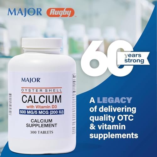 Major Oyster Shell Calcium with Vitamin D3 500 mg / 5 mcg (200 IU) - Daily Calcium Supplement - 300 Tablets (1 Pack)