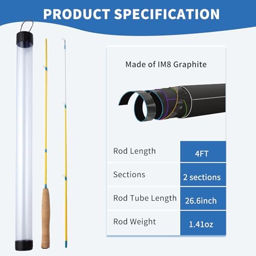 Maxcatch Practice Fly Fishing Rod, 4ft 2-Section, IM8 Graphite, with Detachable Reel Seat, 3 Color Lines, Trout-Shaped Target for Beginners