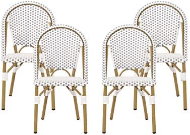 Christopher Knight Home Philomena Outdoor French Bistro Chair (Set of 4), Black + White + Bamboo Print Finish