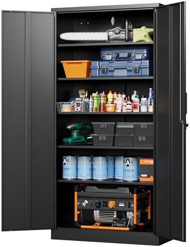 Metal Garage Storage Cabinets with Lock-72 Tall Tool Organizer Steel Lockers, 5 Adjustable Layers Shelves for Home, Office, Warehouse, Garage