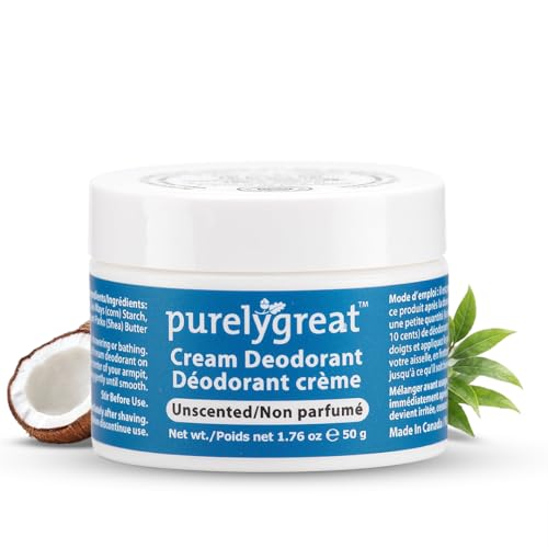 Purelygreat Natural Unscented Cream Deodorant for Women & Men | Aluminum Free Deodorant Women & Men | Vegan & Long Lasting Odor Control | Chemicals, Parabens, BPA & Cruelty Free | 1.76 oz