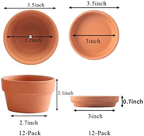Yishang 3.5 Inch Shallow Terra Cotta pots with Saucer/Tray, Ceramic Clay Planter with Drain Hole for Succulent & Cactus Nursery Planter