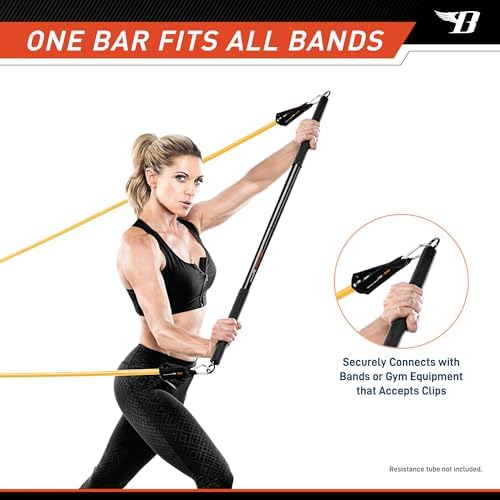 36 Inches Light Weight Resistance Training Straight Bar – Fits All Resistance Bands/Accessories with Carabiners BBEB-020