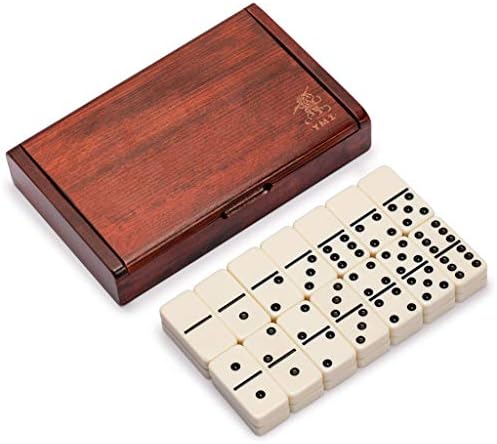 Yellow Mountain Imports 28 Tiles Double 6 Dominoes (Pips/Dots) Game Set - Jumbo Tournament Size Dominos with Dark Oak Wood Case