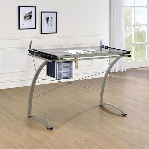 Coaster Home Furnishings - Melo - Metal and Glass - 41-Inch Drafting Table with Adjustable Pitch, Three Drawers