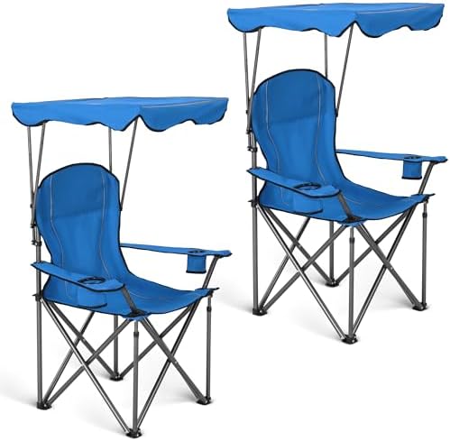 ALPHA CAMP Heavy Duty Canopy Camping Chairs with Adjustable Sunshade | Heavy duty 400 LBS, Steel Frame, Sturdy, Ergonomic,600D Oxford fabric ,Phone holder Cup holder,Carry Bag,Easy to set up