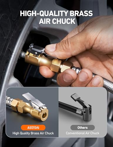 AstroAI Digital Tire Pressure Gauge, Heavy Duty Tire Inflator Gauge 250PSI Air Chuck Compressor Accessories with Stainless Braided Hose