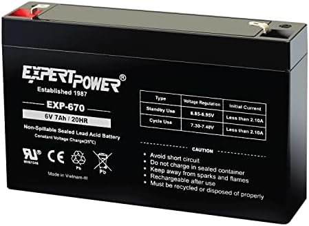 ExpertPower EXP670-6V 7Ah Rechargeable 6V Battery for Ride On Toys, Emergency Light, Replacement for PEA6V65F3, Enduring 3FM7, UB670 Sealed Lead Acid (SLA) 6 Volt Battery with F1 Terminal