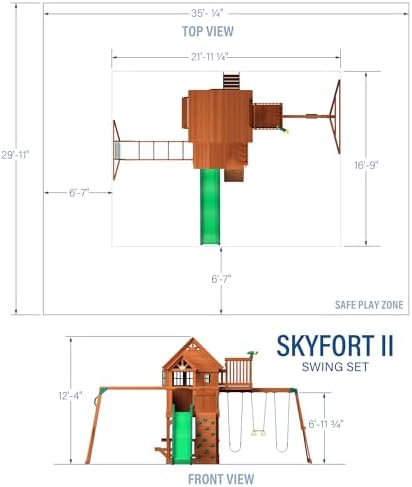 Backyard Discovery Skyfort II Cedar Wood Swing Set with Wave Slide, Raised Clubhouse, Crow's Nest, Monkey Bars, Balcony, Belt Swings, Trapeze