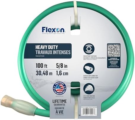 Flexon FXG58100 5/8-Inch x 100-Foot Heavy Duty 5-Ply Forever Garden Hose, Green