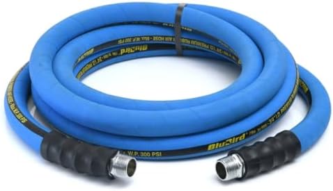BLUBIRD BB3450 3/4" x 50' Rubber Air Hose, 100% Rubber, Lightest, Strongest, Most Flexible, 300 PSI, 50F to 190F Degrees, Ozone Resistant, High Strength Polyester Braided | Heavy Duty Reinforced Air Hose With 300 PSI Rating, Flexible Design, Kink Resista…