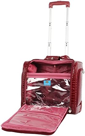 Kathy Van Zeeland Croco PVC Designer Underseat Luggage - 15 Inch Carry On Suitcase for Women- Lightweight Under Seat Bag with 2-Rolling Spinner Wheels (Burgundy)