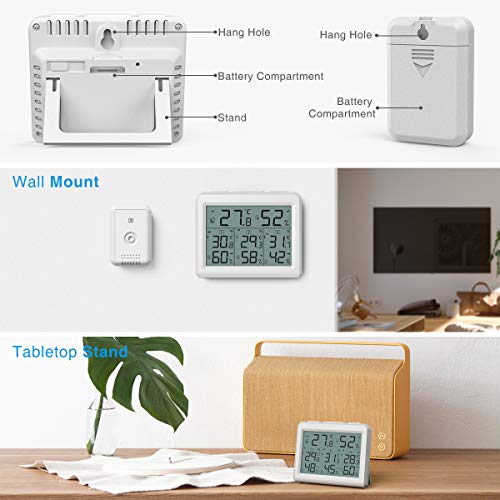 AMIR Indoor Outdoor Thermometer, 3 Channels Digital Hygrometer Thermometer with 3 Sensor, Temperature Humidity Monitor with LCD Display