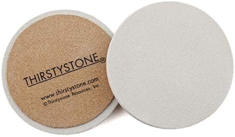 Thirstystone Round Natural Sandstone Coaster 4 Pack | 4" Diameter, Protective Cork Backing, Absorbent