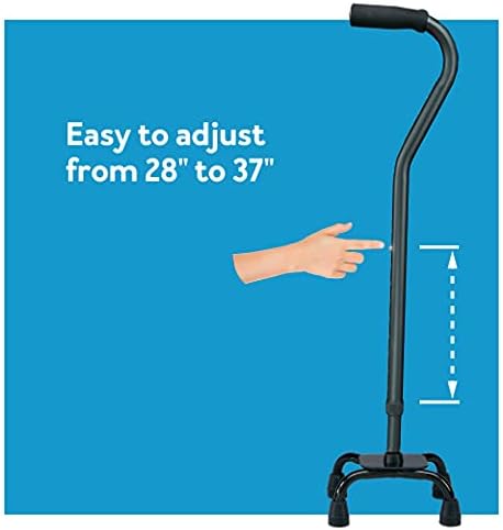 Carex Quad Cane with Small Base, Heavy Duty Quad Cane with Adjustable Height from 28" to 37", 4-Prong Walking Stick with Small Base
