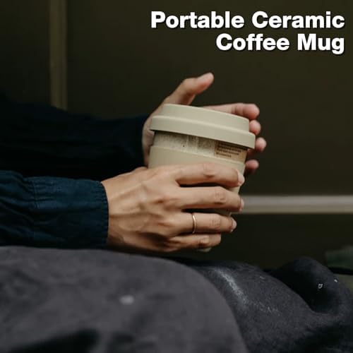 Gencywe Ceramic Travel Mugs with Silicone Lids, 15 oz Portable Coffee Mug Travel Unique To Go Mug, Reusable Coffee Cups with Non-Slip Sleeve