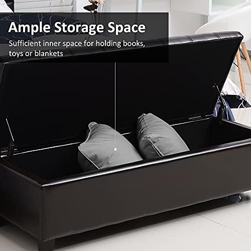 HOMCOM 51" Ottoman Storage Bench Faux Leather Storage Chest Black | Lift Top, Tufted Ottoman, Living Room, Entryway