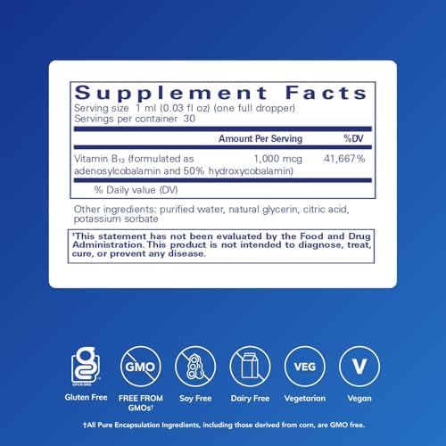 Pure Encapsulations Adenosyl/Hydroxy B12 Liquid, 1 fl. oz. | Vitamin B12 to Support Nerve and Mitochondrial Health*, High-Potency B12 Supplement