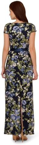 Adrianna Papell Cascading Floral Embroidered Long Column Gown