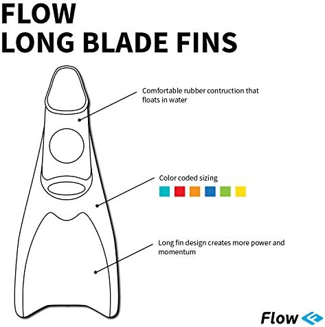 Flow Premium Rubber Long Fins for Swim and Lap Training - Youth Sizes for Kids, Young Men, and Women