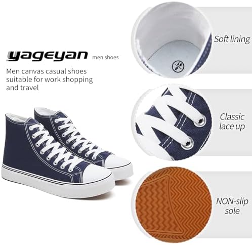 yageyan Men’s High Top Canvas Sneakers Fashion Lace up Walking Shoes Casual Classic