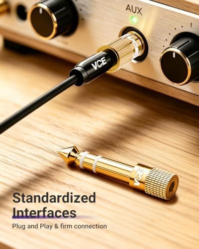VCE 3.5mm to 1/4 Adapter Stereo Headphone Adapter, 24K Gold-Plated, 2-Pack | Seamless Audio Connection, Premium Sound Fidelity, Secure TRS Connection for Aux Cable, Guitar Amplifier, Headphone