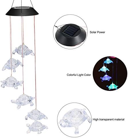Wind Chimes Chandelier, Solar Turtles Hanging Lamp ,Wind Chime Pendant Light IP44 Waterproof Mixcolor Slow Flashing