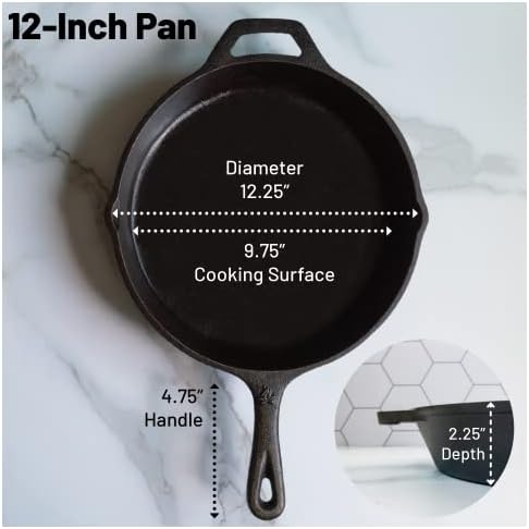 12 Inch Round Large Pre-Seasoned Cast Iron Skillet