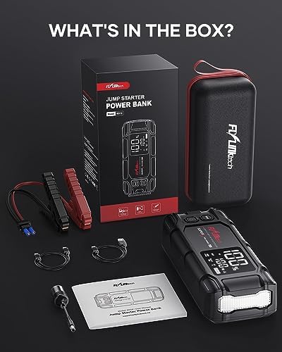 FLYLINKTECH Car Battery Jump Starter, 8000A Peak 26800mAh Jump Start Battery Pack(for All Gas or up to 12L Diesel)