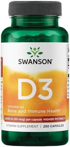 Swanson Higher Potency Vitamin D-3 2000 Iu - Sunshine Vitamin Bone, Immune Support (50 mcg) 250 Capsules
