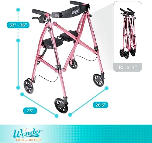 Stander Space Saver Rollator, Lightweight Folding Rolling Walker with Seat for Seniors & Adults, 4-Wheel Mobility Aid with 6-inch Wheels