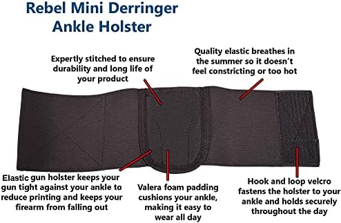 Rebel Mini Derringer Ankle Holster - Derringer Concealed Carry Ankle Holster - Compatible with Most NAA .22, .25, .32 North American Arms' Derringers