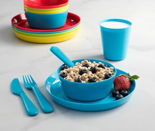 Plaskidy Kids Dinnerware Set for 4-24 Piece Plastic Childrens Dishes Dinnerware Sets Microwave/Dishwasher Safe BPA Free - Toddler Dinner Set