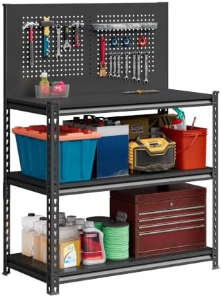 Workbench on Wheels, Adjustable Heavy Duty Work Table with Wheels, Heavy Duty Workstation, Metal Tool Work Bench for Garage Warehouse Workshop, 32" H x 18" D x 34" W