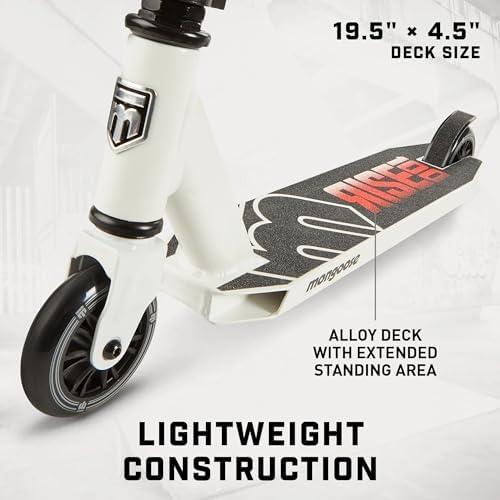 Mongoose Rise Freestyle Stunt Trick Scooter, For Kids Youth Adult Men Women Ages 8 Up, Lightweight Alloy Deck & Heavy-Duty Frame Up to 220 lbs.