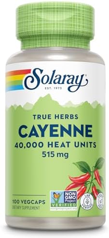 Solaray Cayenne 40,000 Heat Units, 100 Ct Veg Caps