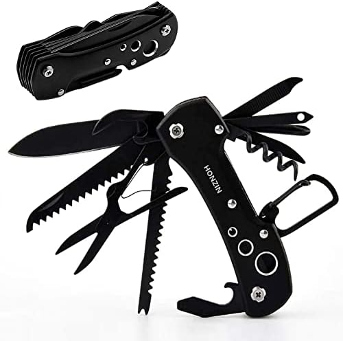 Swiss Small Pocket Knife, 15-in-1 Multitool for Camping, Hiking & EDC | Includes Bottle Opener, Saw