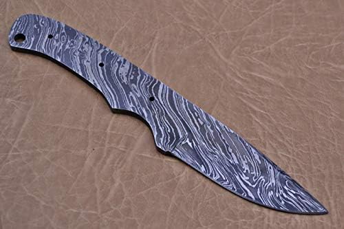 Damascus Steel Blank Blade, 8 inches Long Hand Forged Pocket Knife with 3 Pin Hole & an Inserting Hole Space 4 inches Cutting Edge