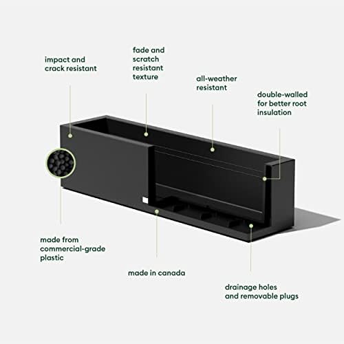 Veradek Block Series Trough Planter - Rectangular Outdoor Window Box | Made From Durable Plastic With Double-Walled Construction. Modern Patio/Tabletop Décor for Plants and Flowers