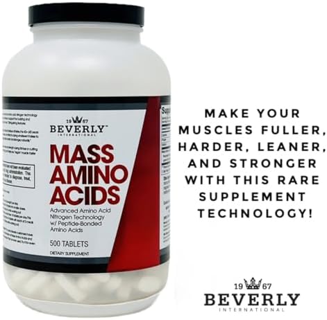 Beverly International Mass Amino Acids, 500 Tablets, Complete Amino Profile | Peptide-Bonded Amino Acids (PBAAs)