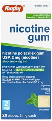 Rugby Polacrilex 2mg Nicotine Gum, Uncoated Mint Flavor, 20 Count (1-Pack) | Sugar-Free Stop Smoking Aid