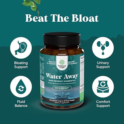 Water Away Herbal Diuretic Pills High Strength - Fluid Retention Supplement with Dandelion Leaf Extract & Green Tea for Bloating Relief for Women &