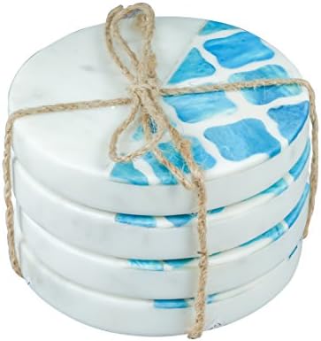 Thirstystone 4 Pack Natural Marble Square Coasters with Protective Cork Backing, Elegant, Luxourious, Easily Wipes Clean