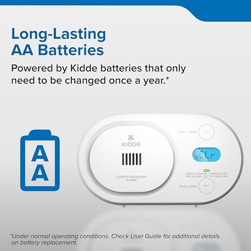 Kidde Carbon Monoxide Detector, AA Battery Powered CO Alarm with LEDs, Test-Reset Button, Low Battery Indicator, Portable