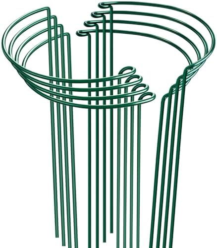 HiGift 8 Pack Plant Support Stakes, Half Round Metal Garden Plant Stake Indoor Peony Cages and Supports, Green Plant Support Ring Border for Tomato