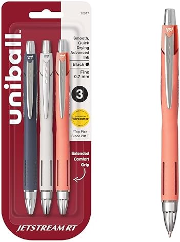 uniball™ Jetstream RT Ballpoint Pens, Black Ink, 0.7mm Fine Point, 3 Count | Retractable, Smooth Writing, Quick-Drying, Smear-Resistant, uni Super Ink™