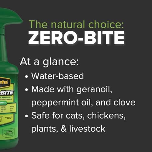 PYRANHA Zero-Bite All Natural Fly Spray - Ready to Use Water Based Repellent for Horses, Dogs, Cats, Ferrets, Caged Pets, Livestock | Repels Flies, Gnats, Mosquitoes, No-See-UMS