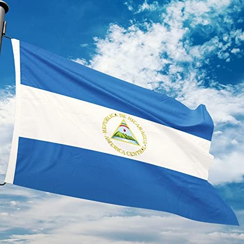1PC 3x5 ft Polyester Nicaragua National Flag | Polyester Fabric with Reinforced Header and Two Brass Grommets, Bright