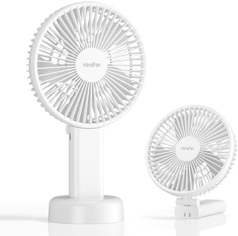 HandFan Quiet 6 Inch Handheld Fan [34H Max Cooling Time], 6 Speed Rechargeable Personal fan and Desktop with Base